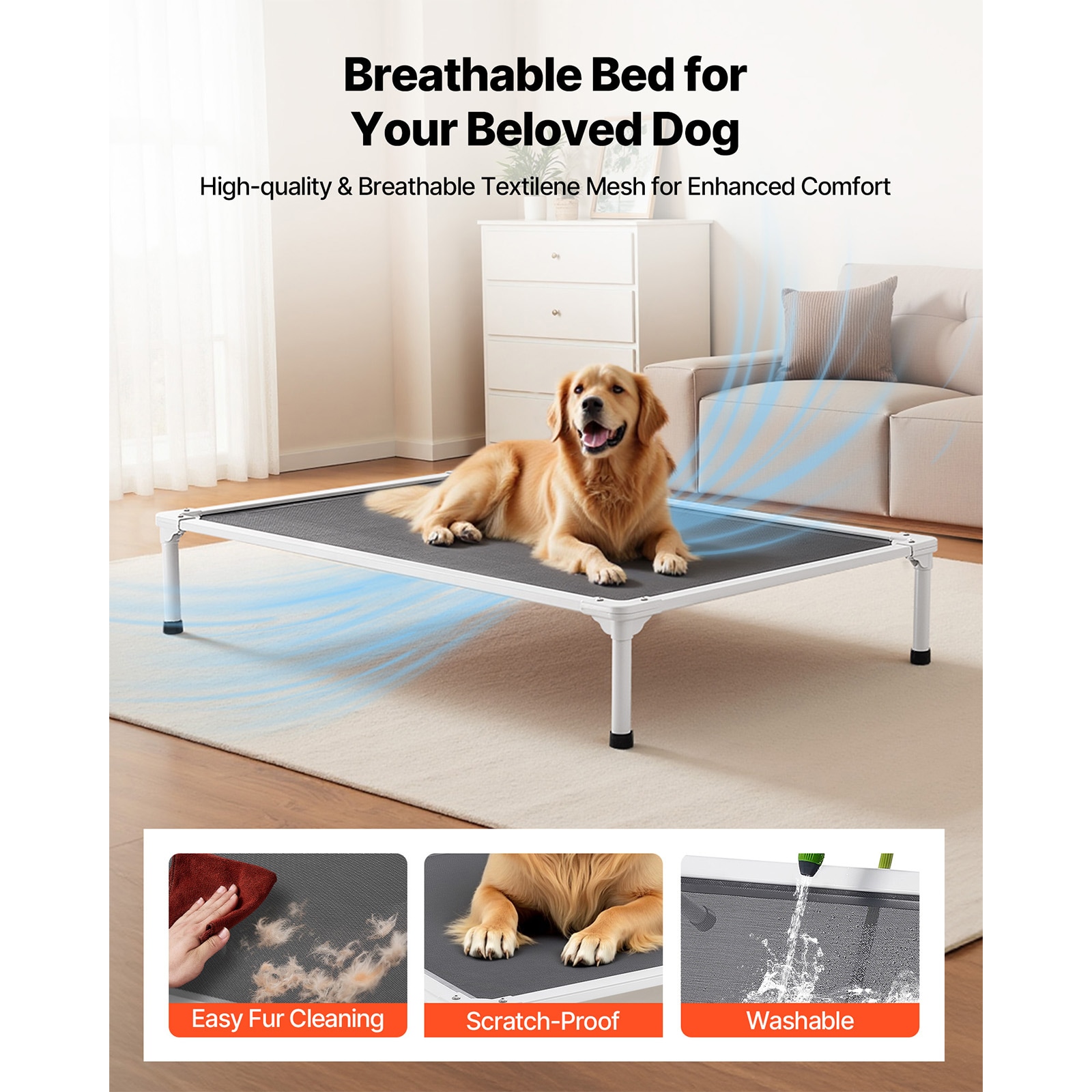 Elevated Dog Bed For Large Dogs Portable Raised Pet Cot With Mesh_voghion.com